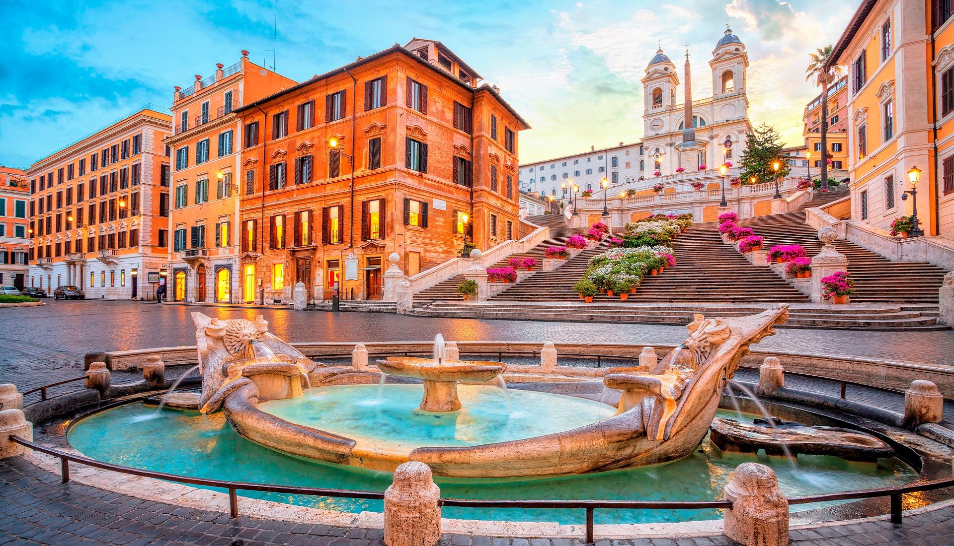 Fontanna Baracaccia i Schody Hiszpańskie na Piazza di Spagna w Rzymie